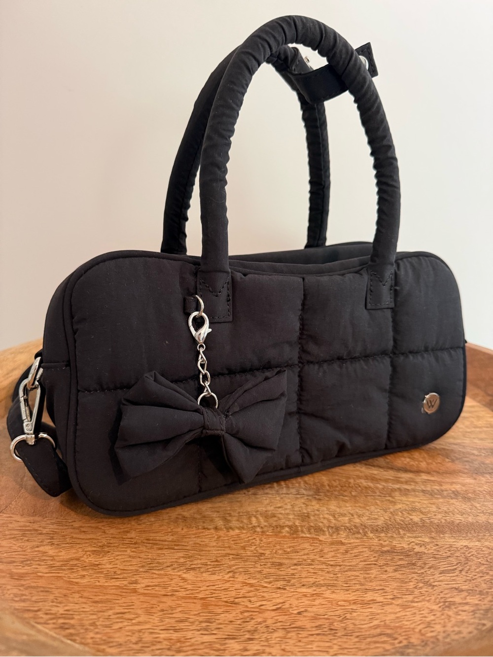 WESTBRONCO Black Puffer Shoulder Bag Crossbody Bow Quilted Purse